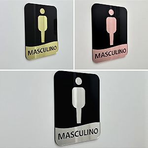 Placa de Identificação para Banheiros Masculino - Acrílico Preto